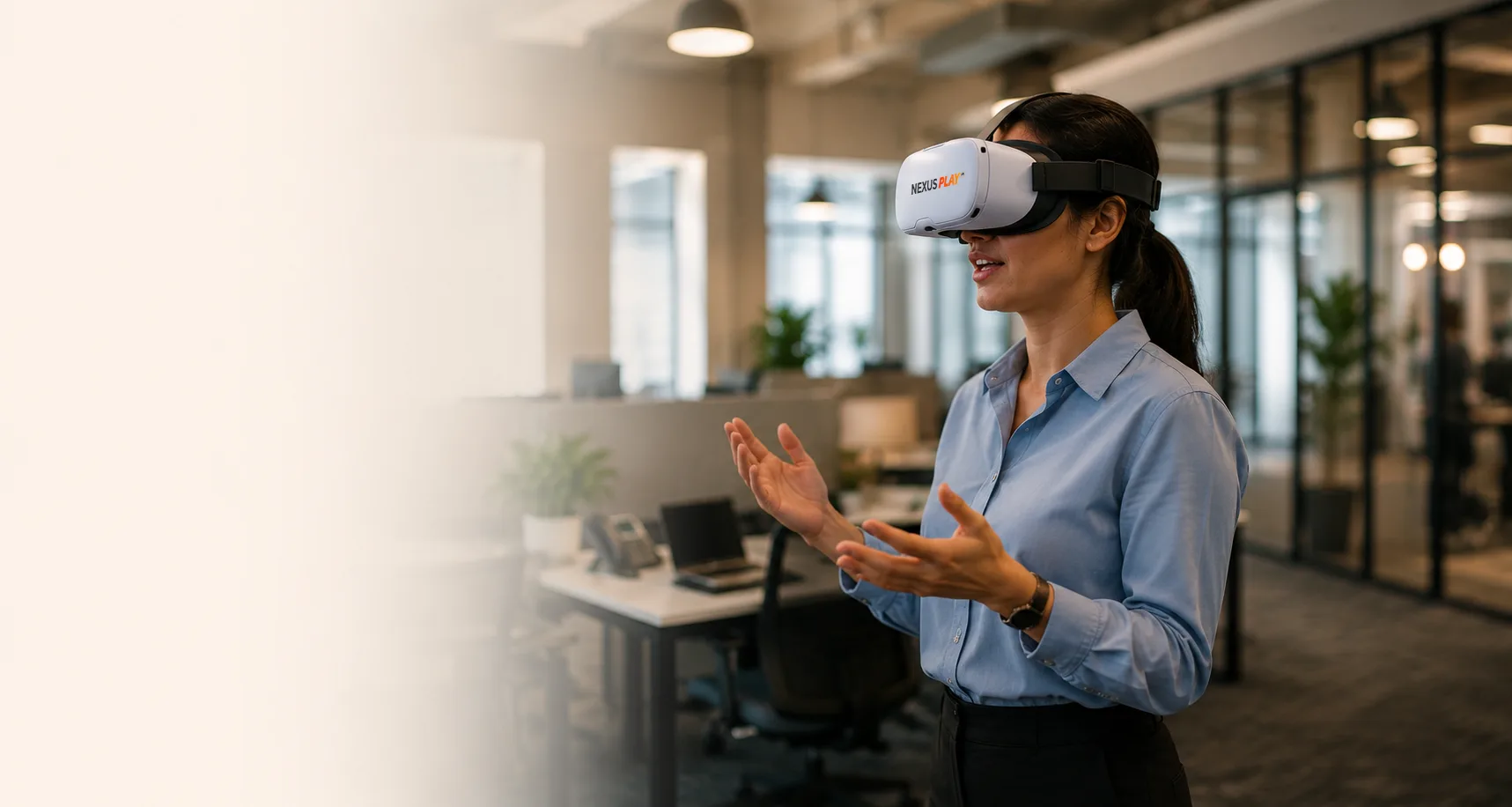 Employee practising customer service roleplay in VR.