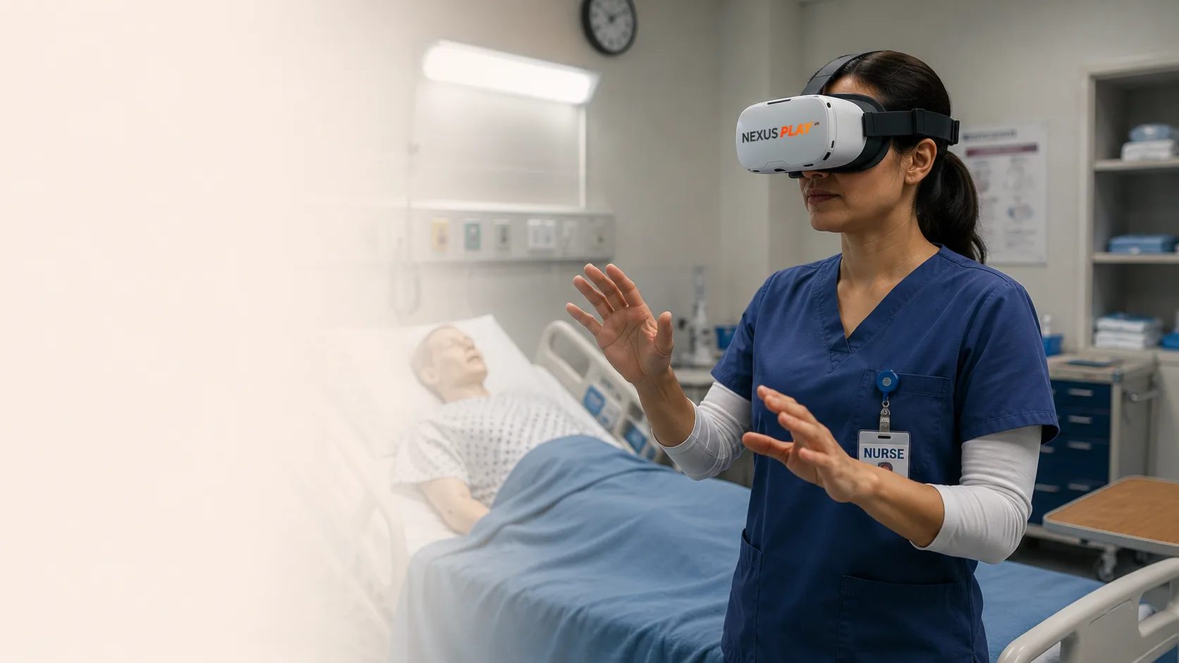 Caregiver practising healthcare procedure training in VR.
